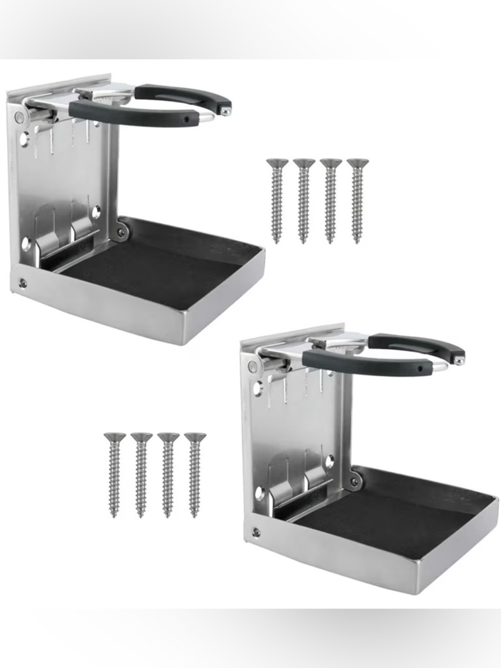 Folding Stainless Steel Drink Cup Holder 2-Pack Boat RV Car Wall Mount YaeMarine